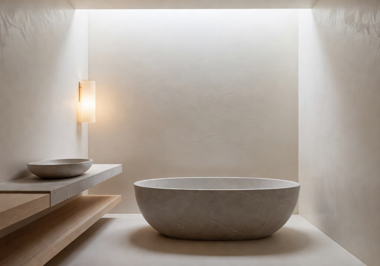 AI-rendered spa-leaning japandi bathroom redesign — DecorAI AI Interior Design